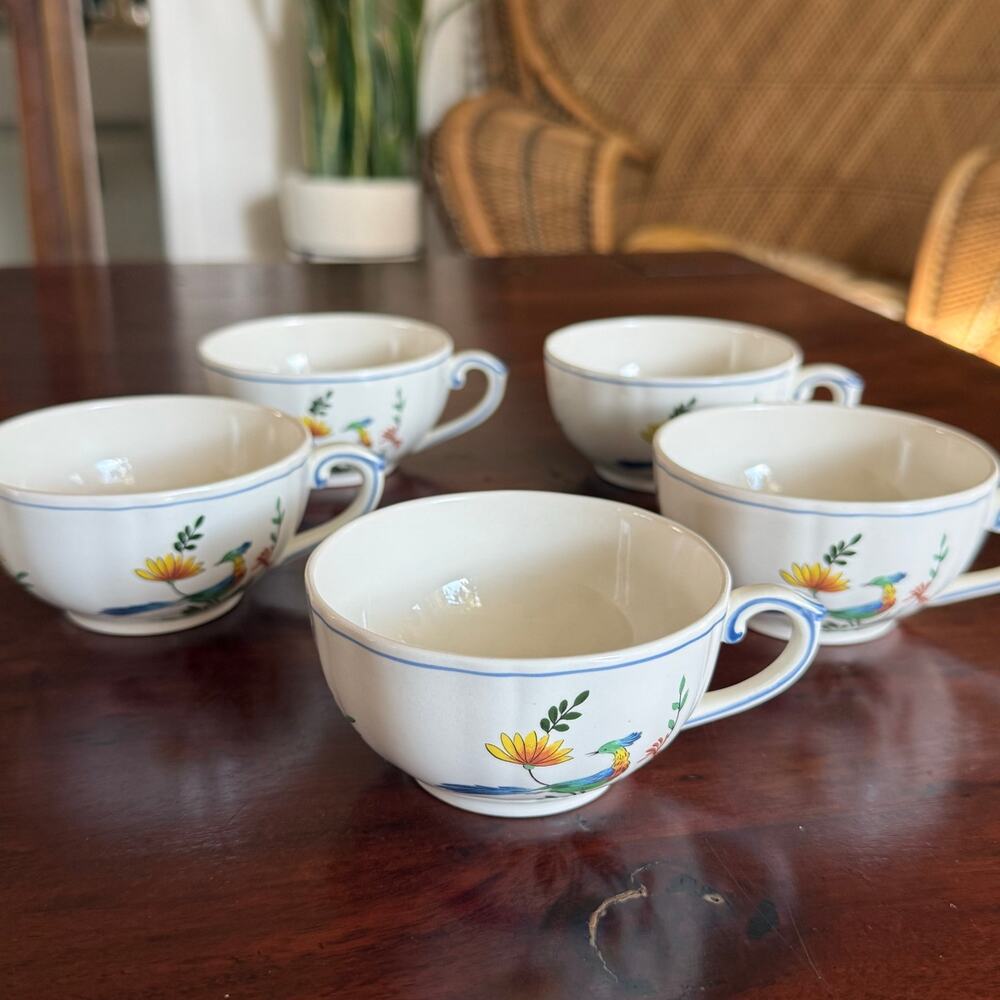 5 Gien Oiseaux de Paradis France Bird of paradise breakfast coffee tea cups